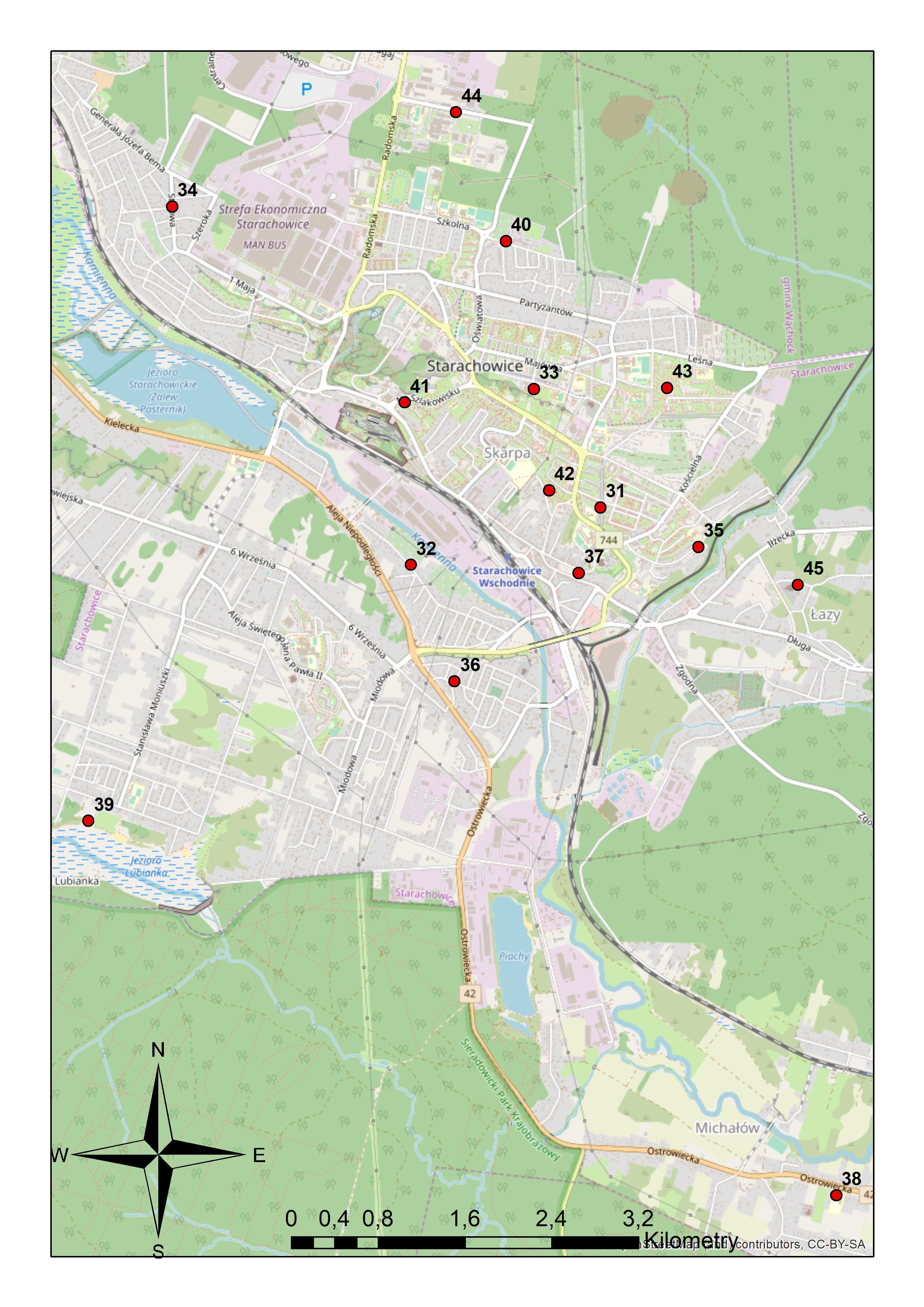 Mapa 4. Lokalizacja punktów PEM w miejscowości Starachowice.