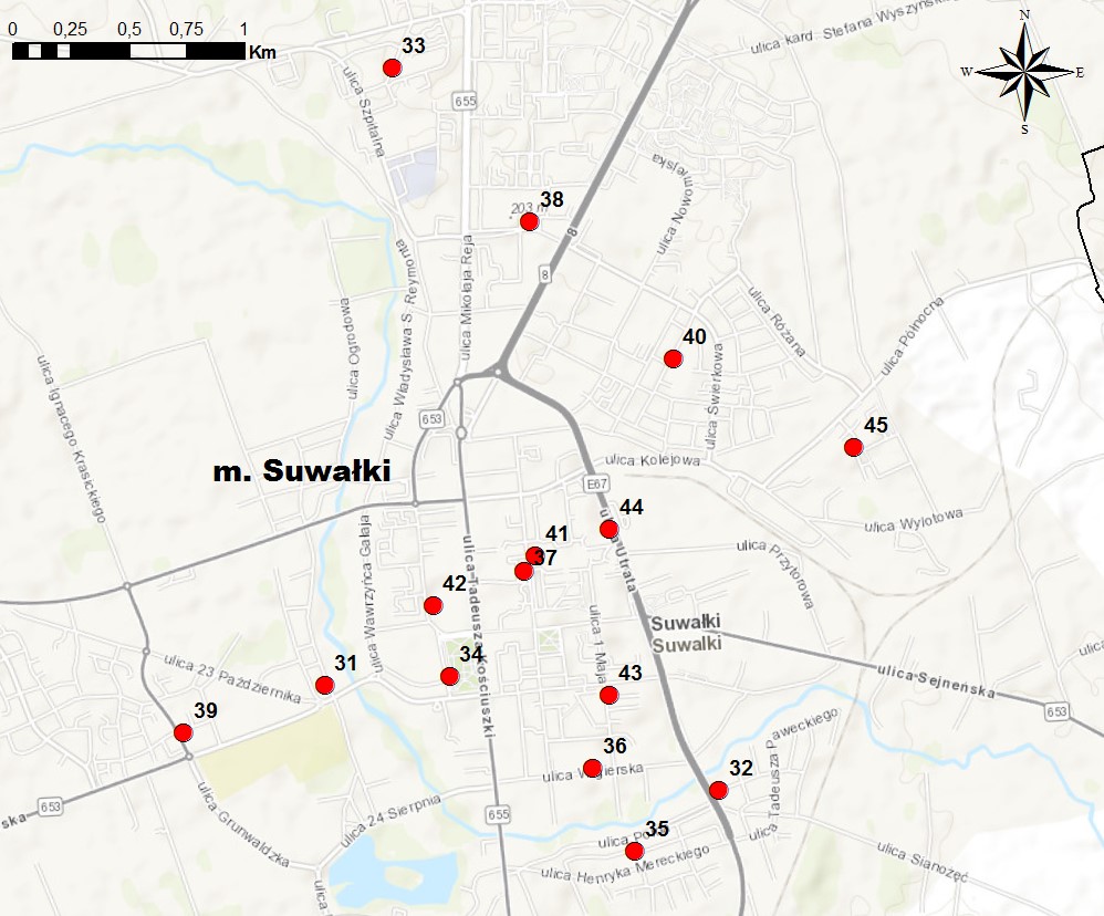 Mapa 4. Lokalizacja punktów PEM w mieście Suwałki.