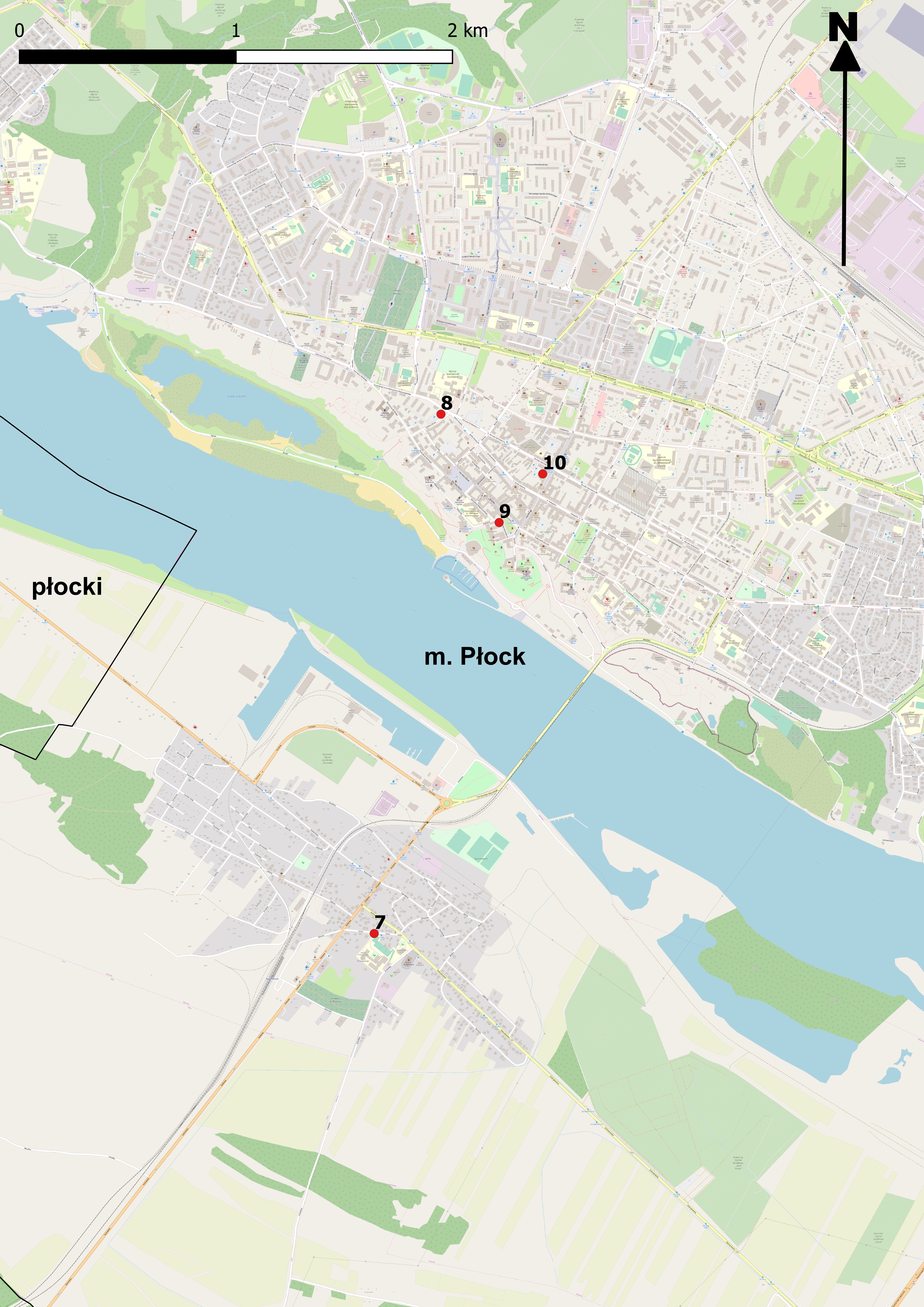 Mapa 4. Lokalizacja punktów PEM w miejscowości Płock.