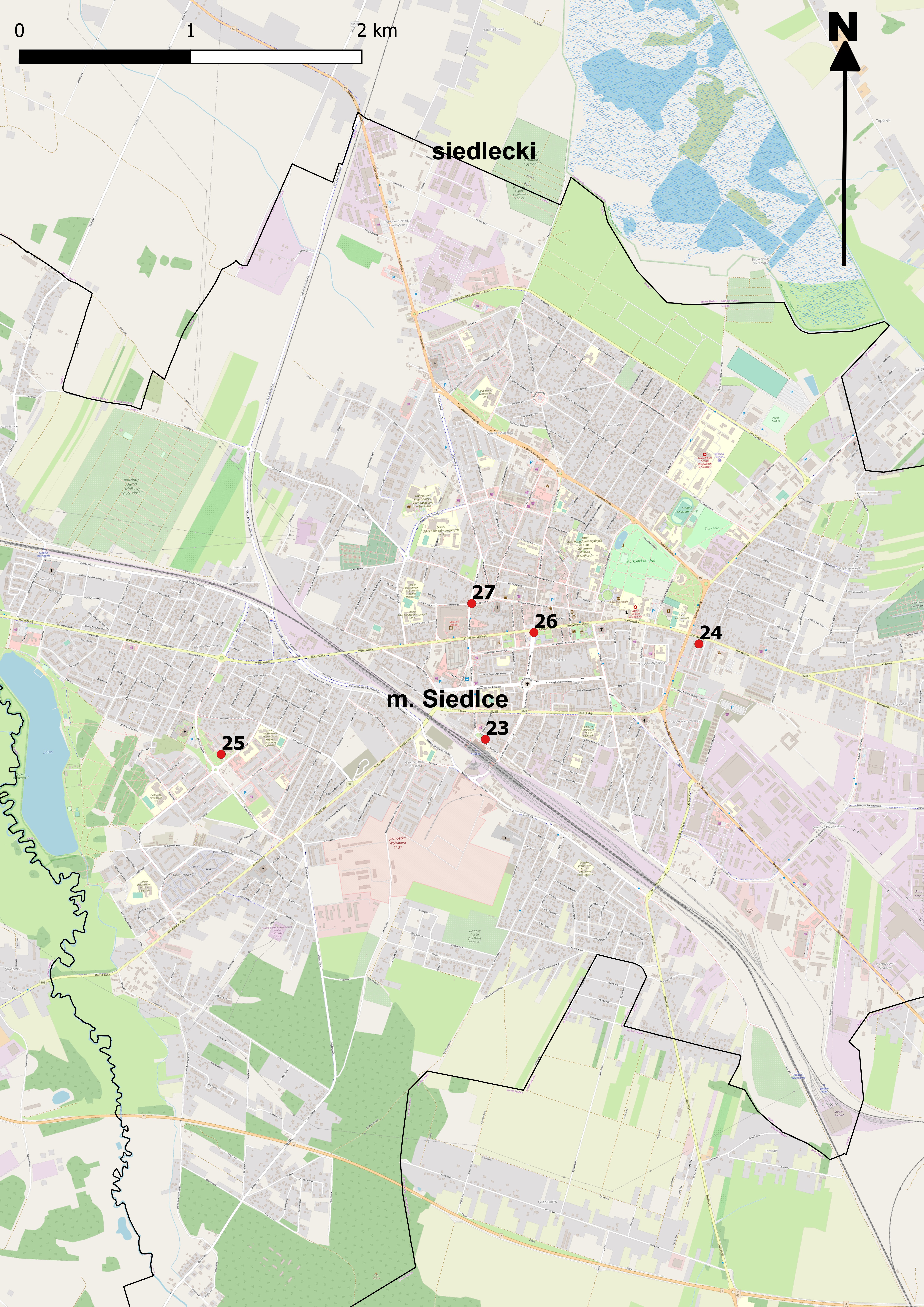 Mapa 5. Lokalizacja punktów PEM w miejscowości Siedlce.