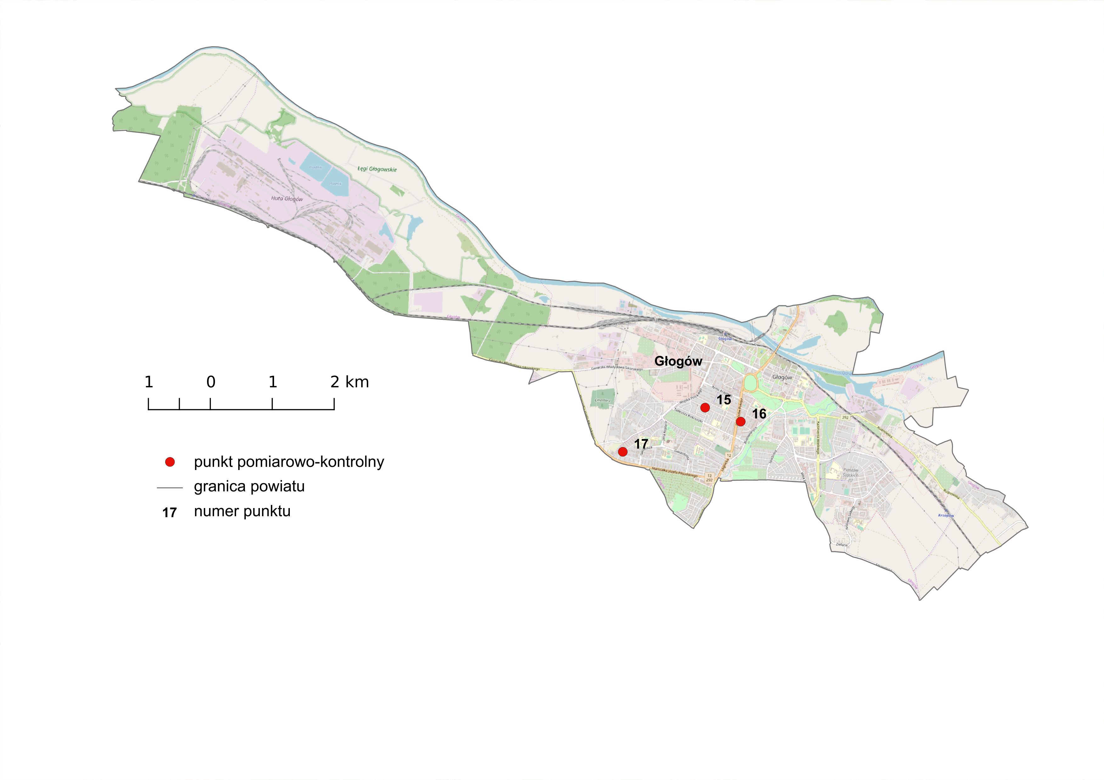 Mapa 7. Lokalizacja punktów pomiarowych PEM w Głogowie