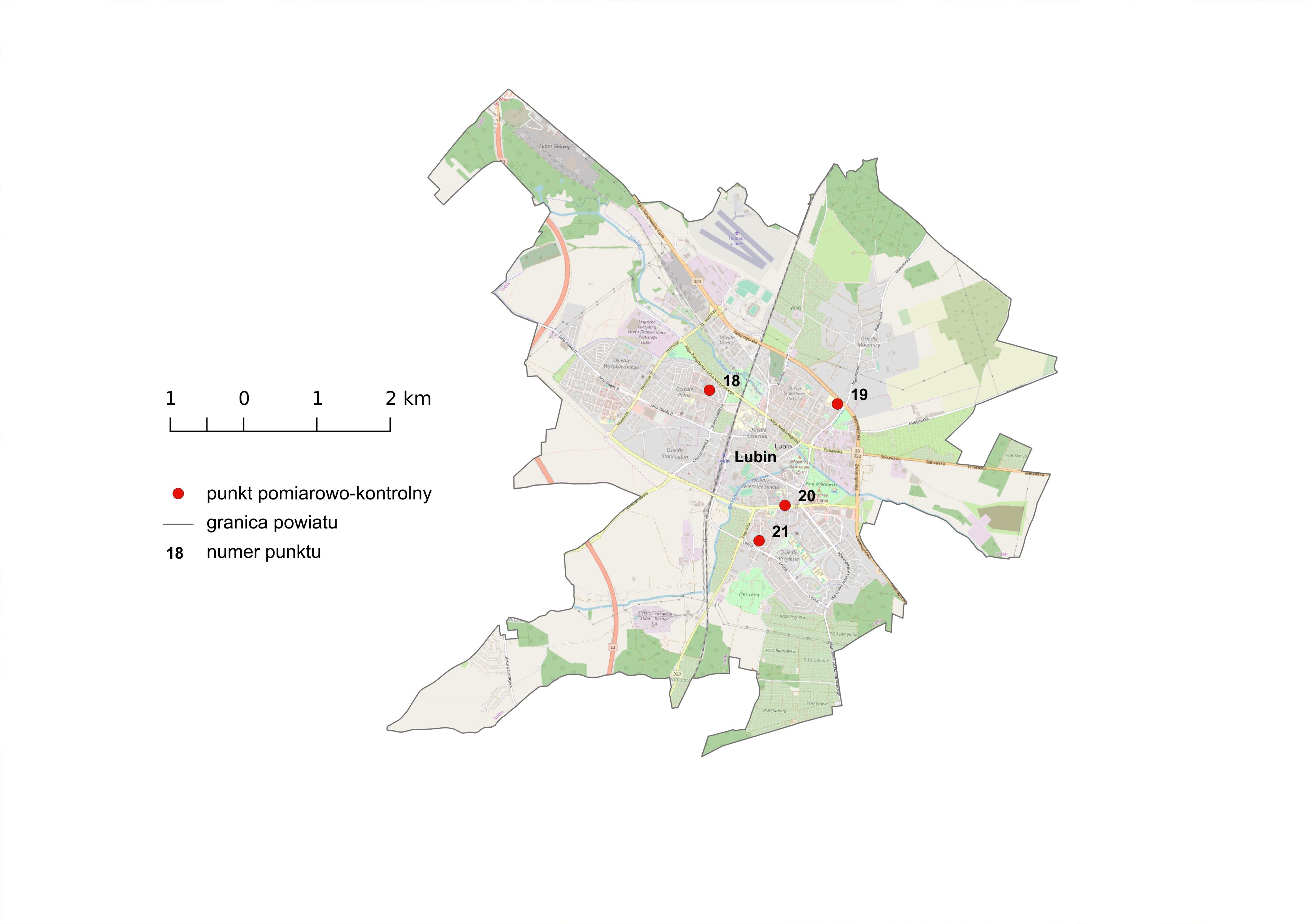 Mapa 6. Lokalizacja punktów pomiarowych PEM w Lubinie