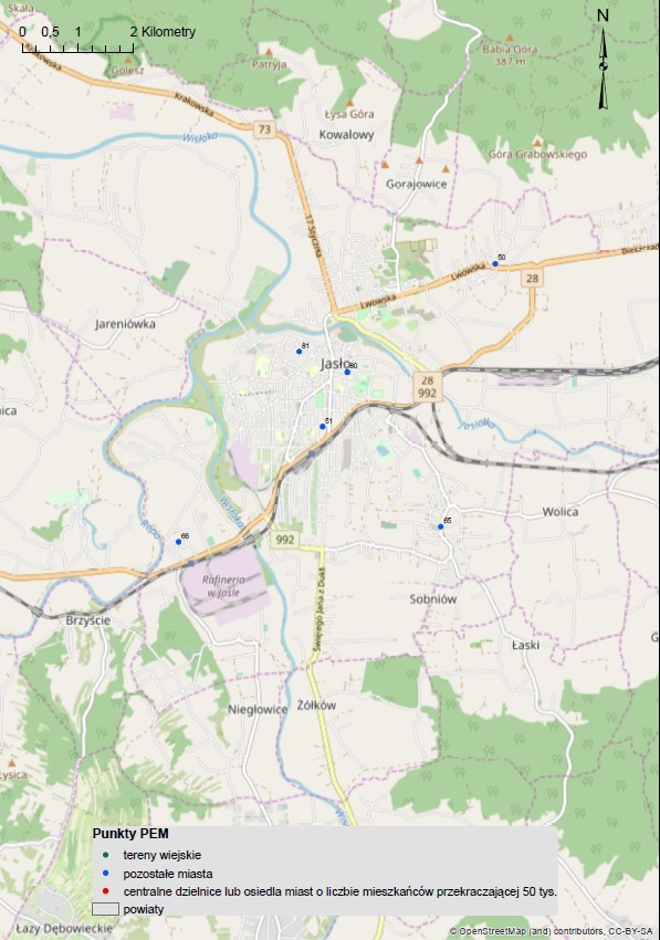Mapa 4. Lokalizacja punktów PEM w Jaśle