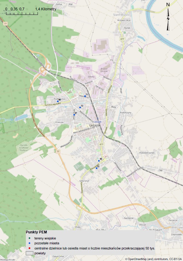 Mapa 6. Lokalizacja punktów PEM w Leżajsku