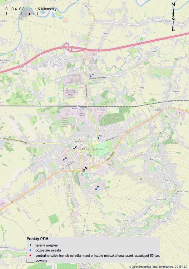 Mapa 7. Lokalizacja punktów PEM w Łańcucie