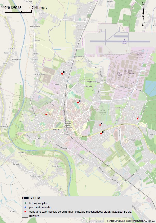 Mapa 8. Lokalizacja punktów PEM w Mielcu