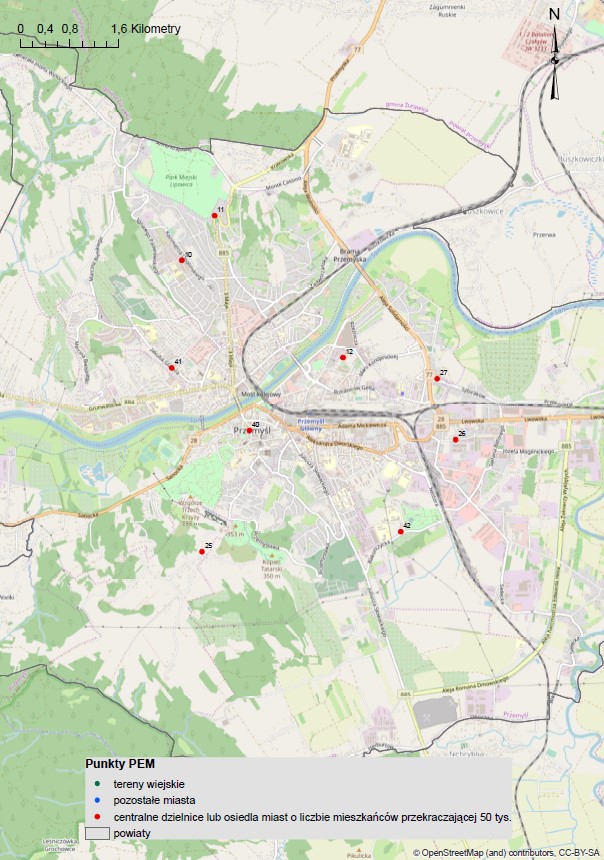 Mapa 9. Lokalizacja punktów PEM w Przemyślu