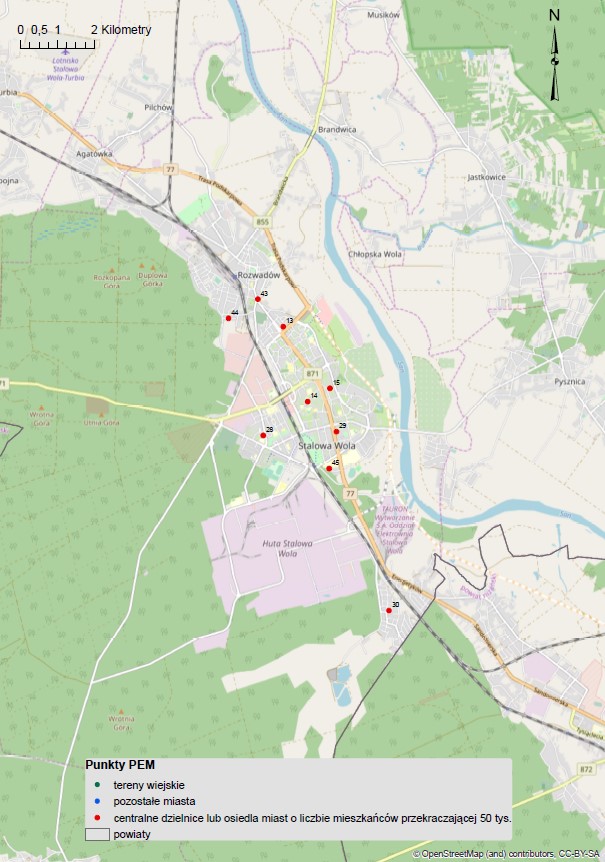 Mapa 10. Lokalizacja punktów PEM w Stalowej Woli