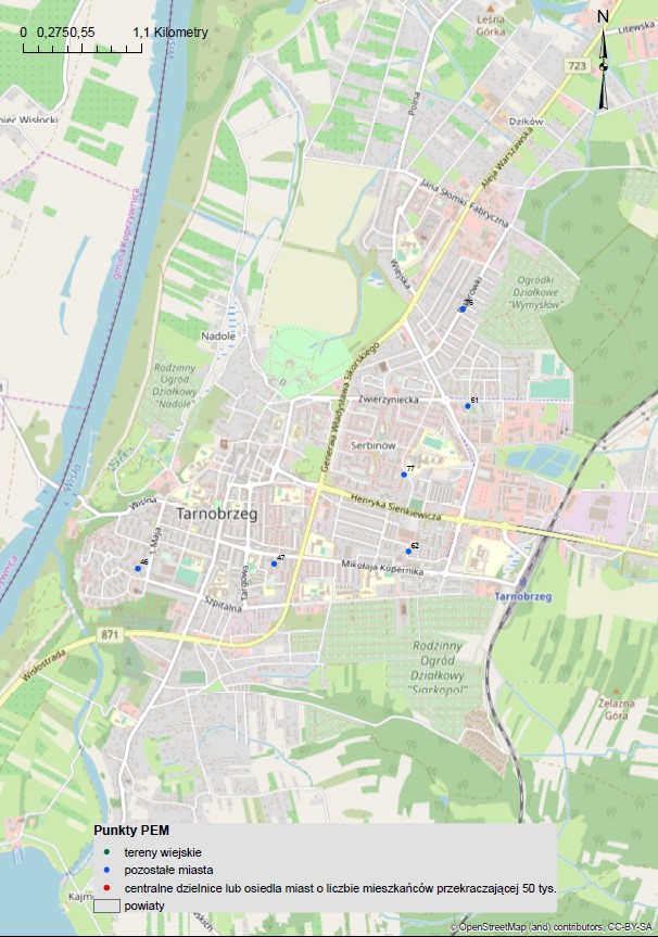 Mapa 11. Lokalizacja punktów PEM w Tarnobrzegu
