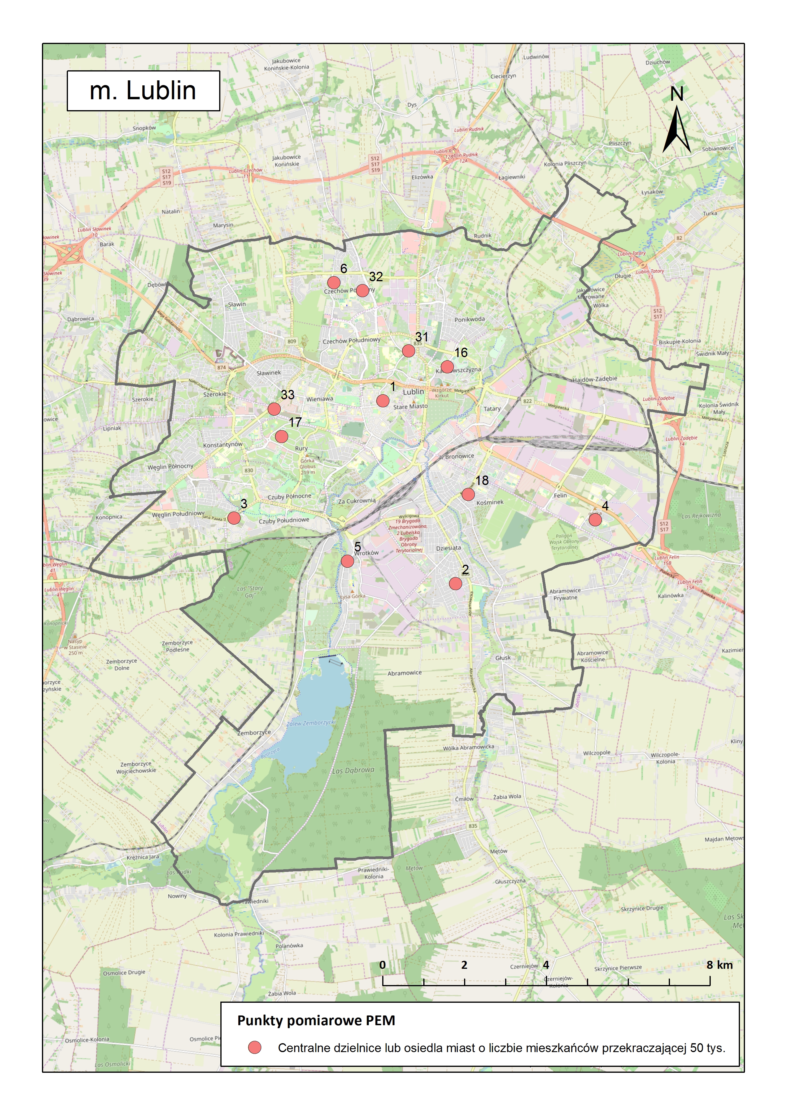 Mapa 2. Lokalizacja punktów PEM na terenie miasta Lublin