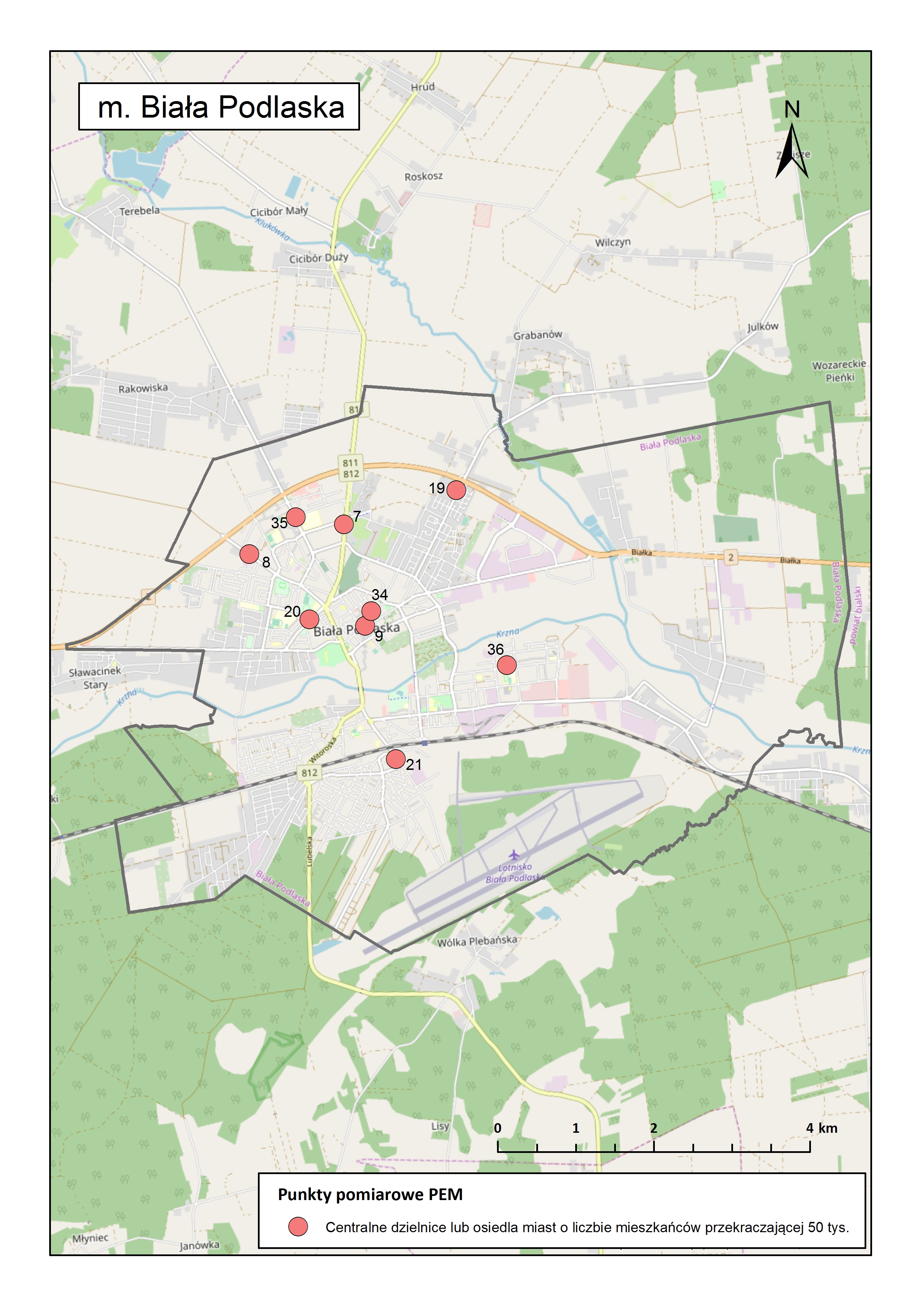 Mapa 3. Lokalizacja punktów PEM na terenie miasta Biała Podlaska