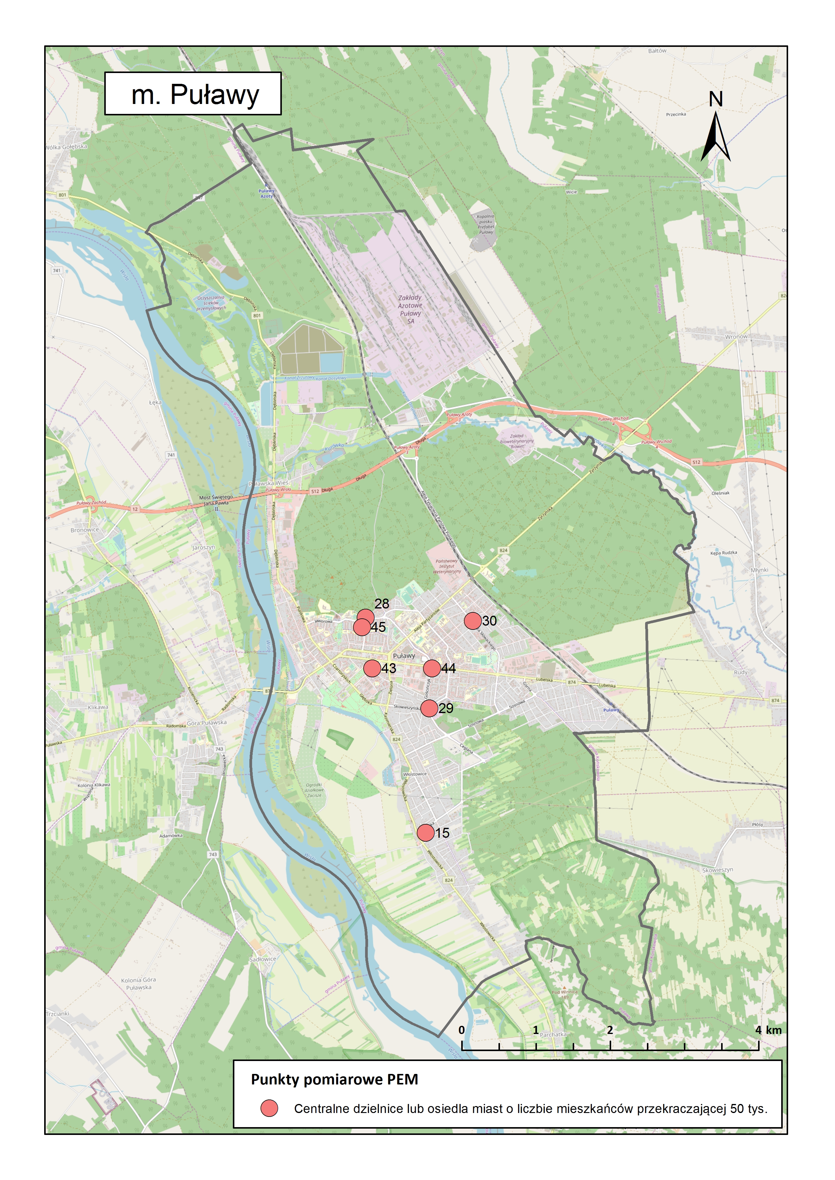 Mapa 5. Lokalizacja punktów PEM na terenie miasta Puławy