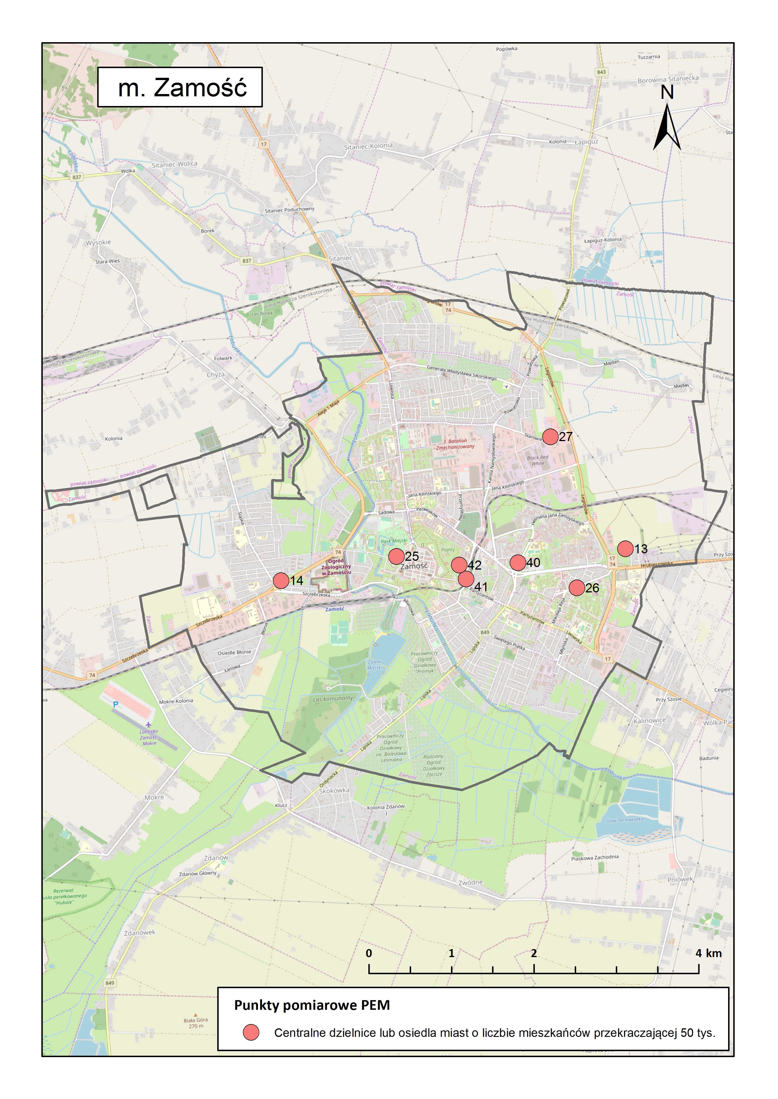Mapa 6. Lokalizacja punktów PEM na terenie miasta Zamość